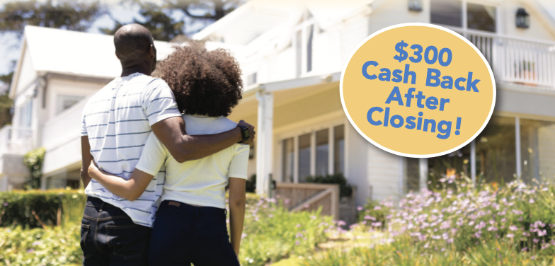 Couples with arms around one another looking at home - $300 Cash Back After Closing!